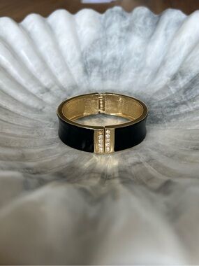 Gold & Black Crystal Accent Hinged Bangle Bracelet - Women Jewelry